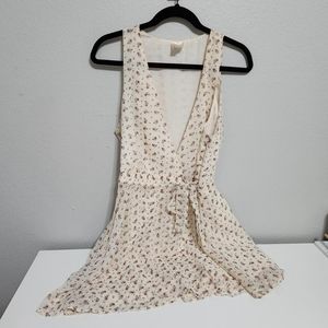 Tan, floral wrap-tie dress